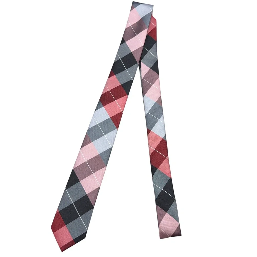 AXIST Mens Plaid Necktie‎ Red Gray Black Polyester Formal Fashion Accessory